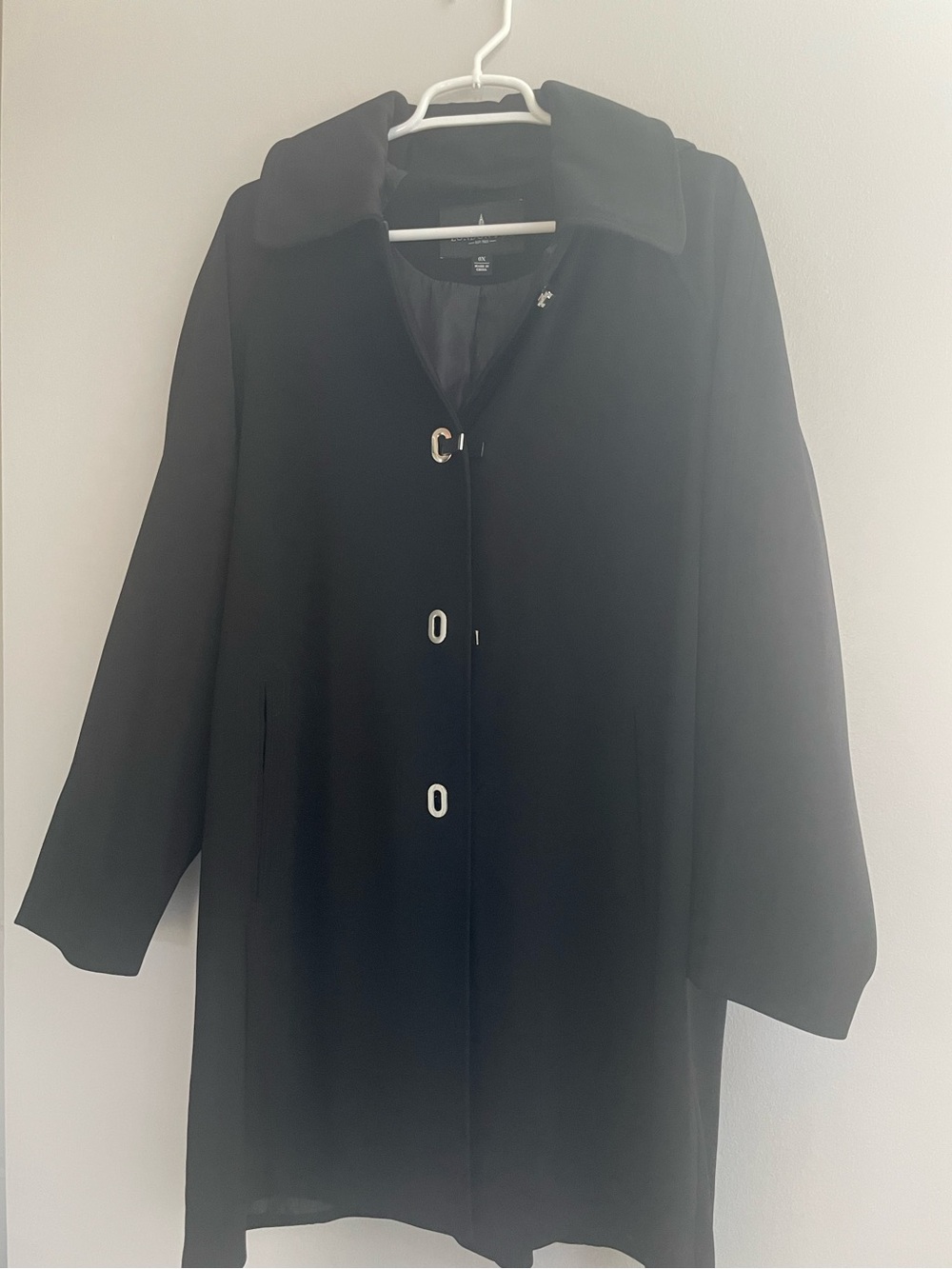 London Fog Black Trench Coat with Metal Accents